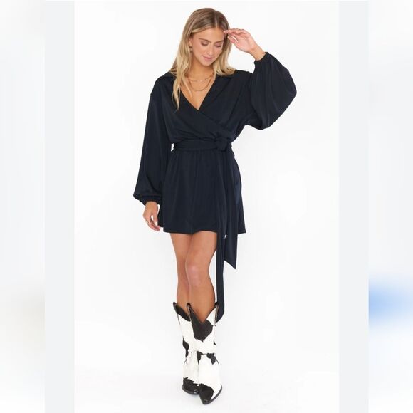 Show Me Your MuMu - Chloe Collared Dress - black slinky stretch size S - Picture 1 of 6